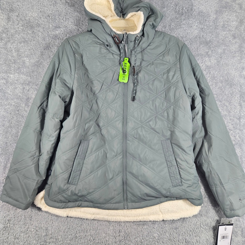 Free‎ Country Women Cyprus Green Quilted Sherpa Lined Hooded Jacket Large